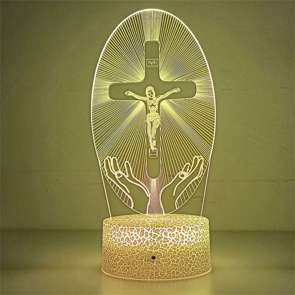 Luce notturna a forma di crocefisso varie tipologie, fantasie 3D, 16 colori cambiabili a piacimento.