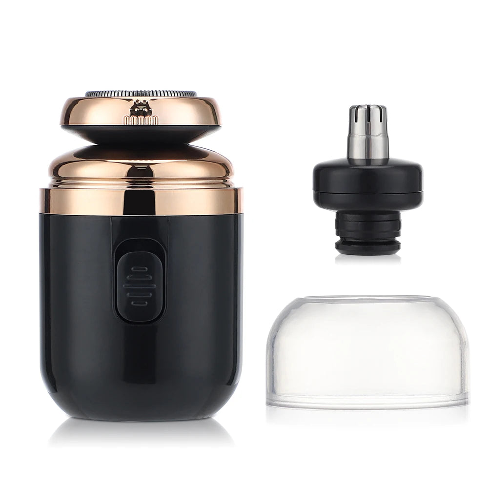 Mini-Rasoio Elettrico Rotante – Ricaricabile via USB | Lama Autoaffilante a Doppio Anello con Tagliapeli per Naso e Accessori.