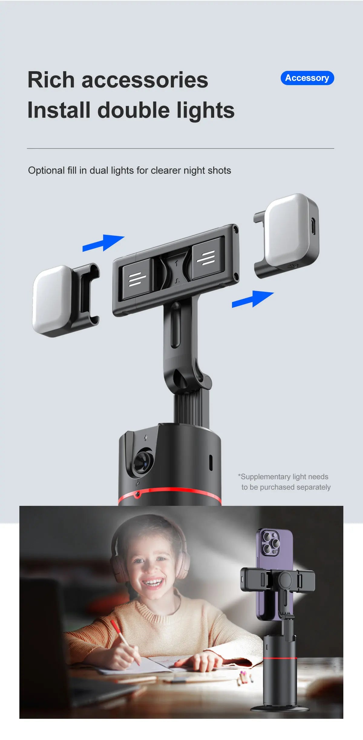 Nuovo stabilizzatore cardanico integrato con rotazione a 360 gradi, con telecomando per fotografia con movimento, rilevamento del viso.