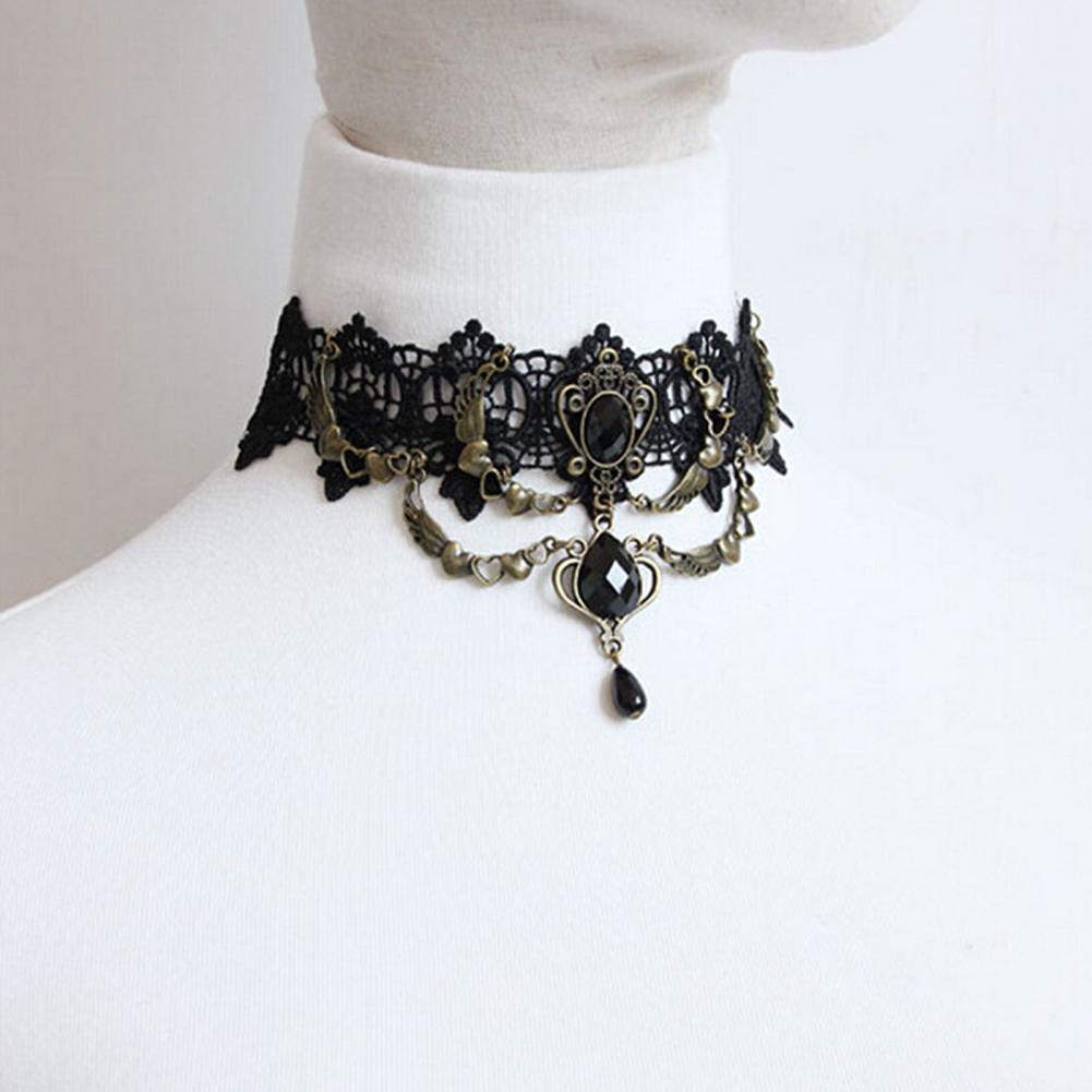 Braccialetto ad anello con collana a scelta. In pizzo nero e metallo, da donna.