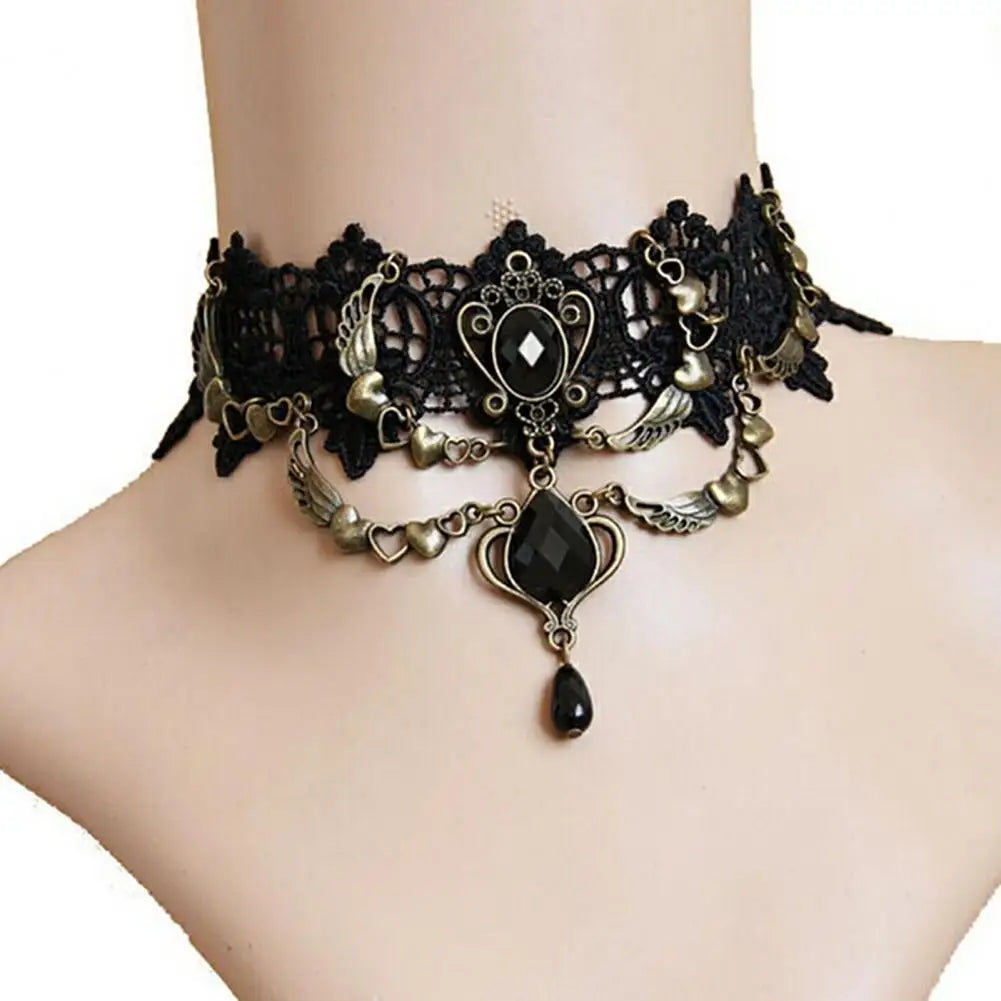 Braccialetto ad anello con collana a scelta. In pizzo nero e metallo, da donna.