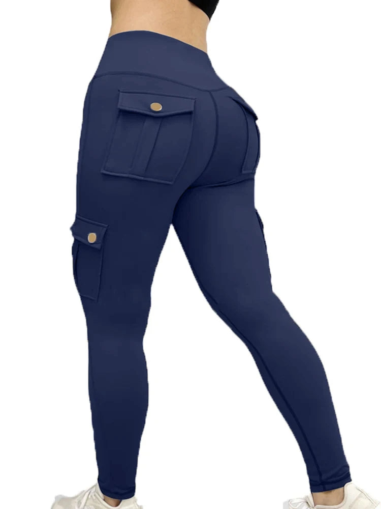 Pantaloni leggins elasticizzati, sportivi/casual da donna, con tasche. Ampia scelta tra 6 colori e 4 taglie.