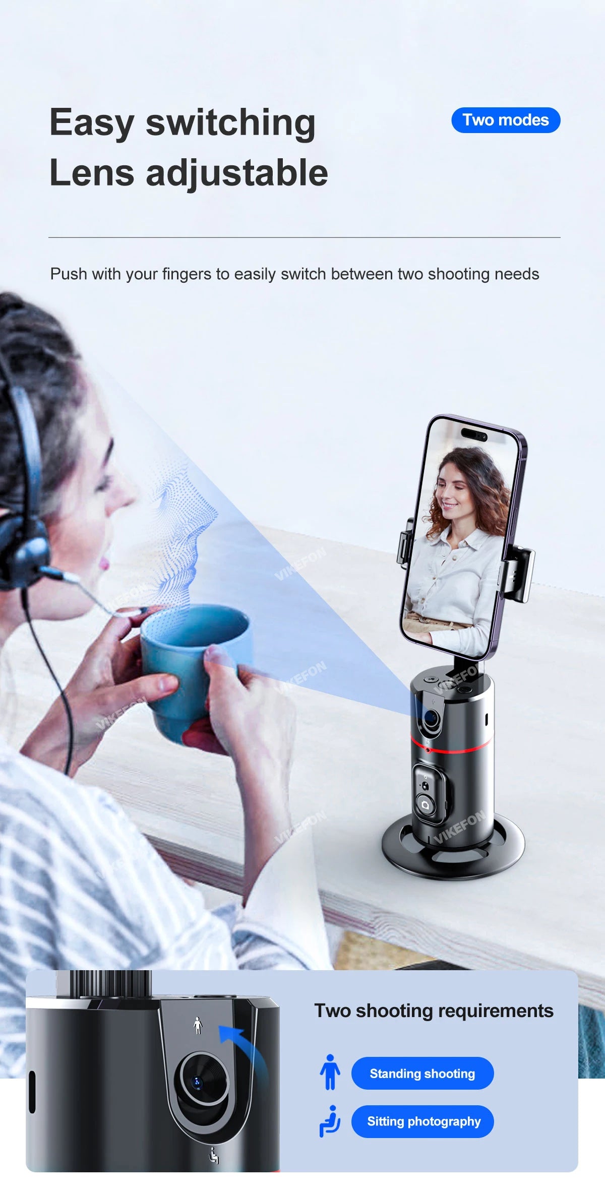Nuovo stabilizzatore cardanico integrato con rotazione a 360 gradi, con telecomando per fotografia con movimento, rilevamento del viso.