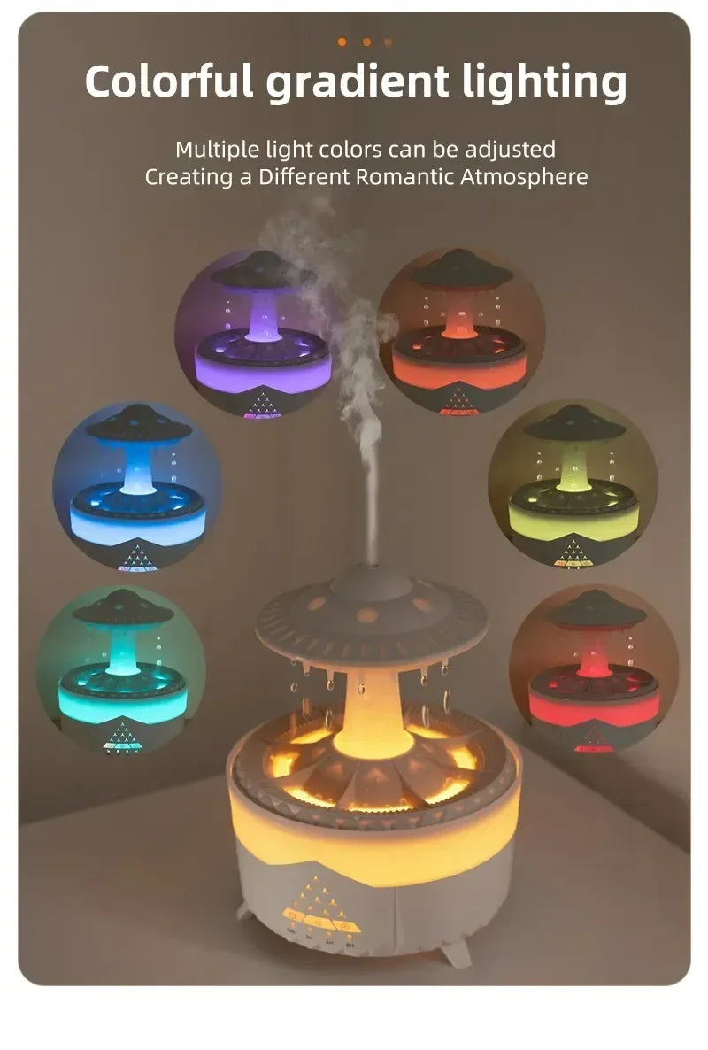 Umidificatore con suono di goccia d'acqua piovana e aromaterapia con diffusore di oli essenziali a luce led a 7 colori