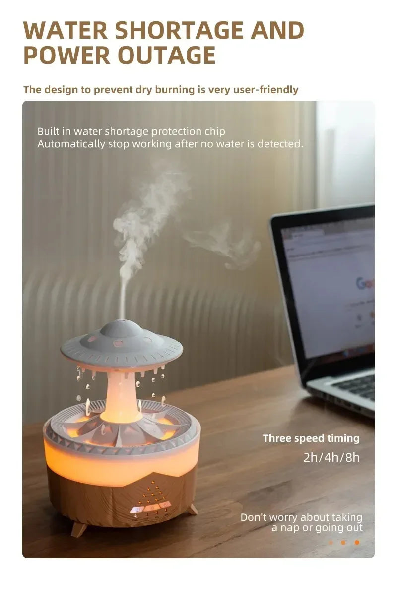 Umidificatore con suono di goccia d'acqua piovana e aromaterapia con diffusore di oli essenziali a luce led a 7 colori
