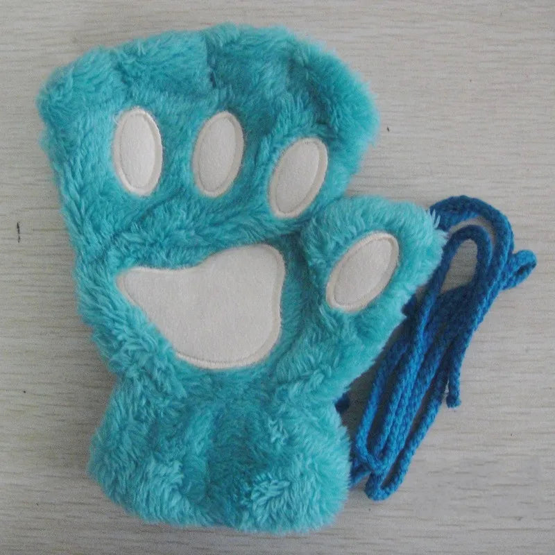 Guanti da donna in peluche senza dita a forma di zampa di gatto. Morbidi, caldi, simpatici e carini.