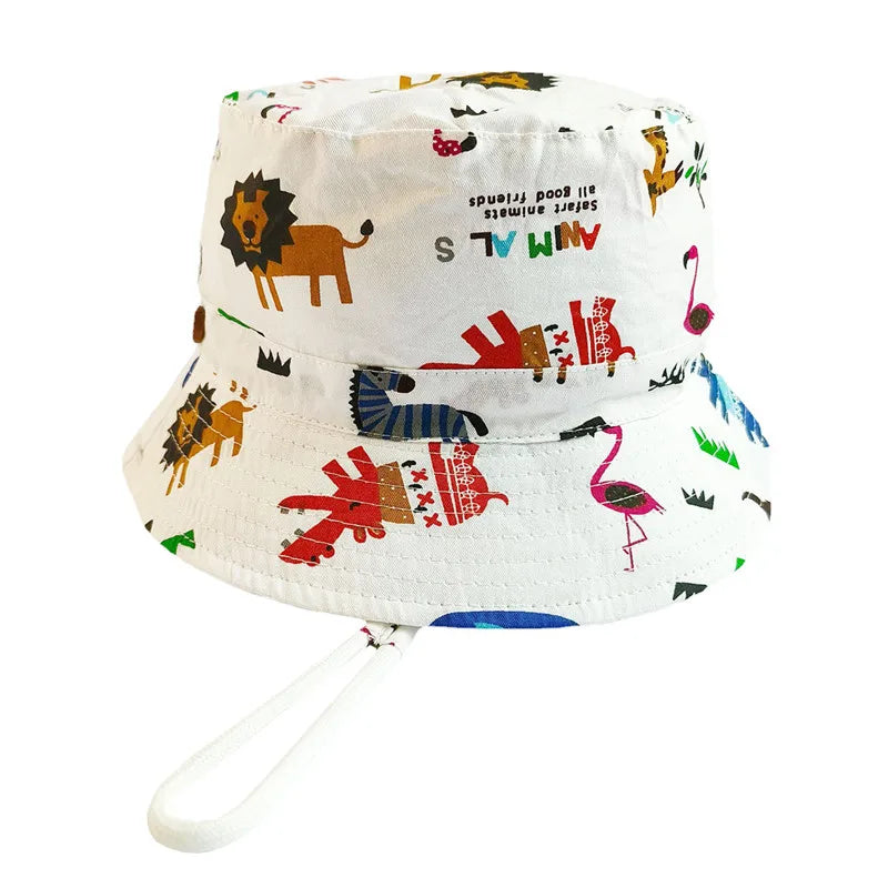 Cappello primavera/estate per bambino/a con immagini colorate. Protezione a 360° in cotone traspirante.