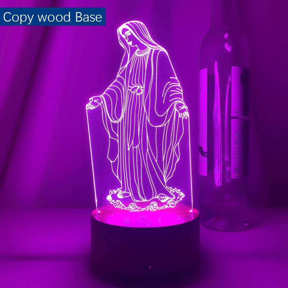 Luce notturna a forma di vergine Maria varie fantasie 3D, 16 colori cambiabili a piacimento.