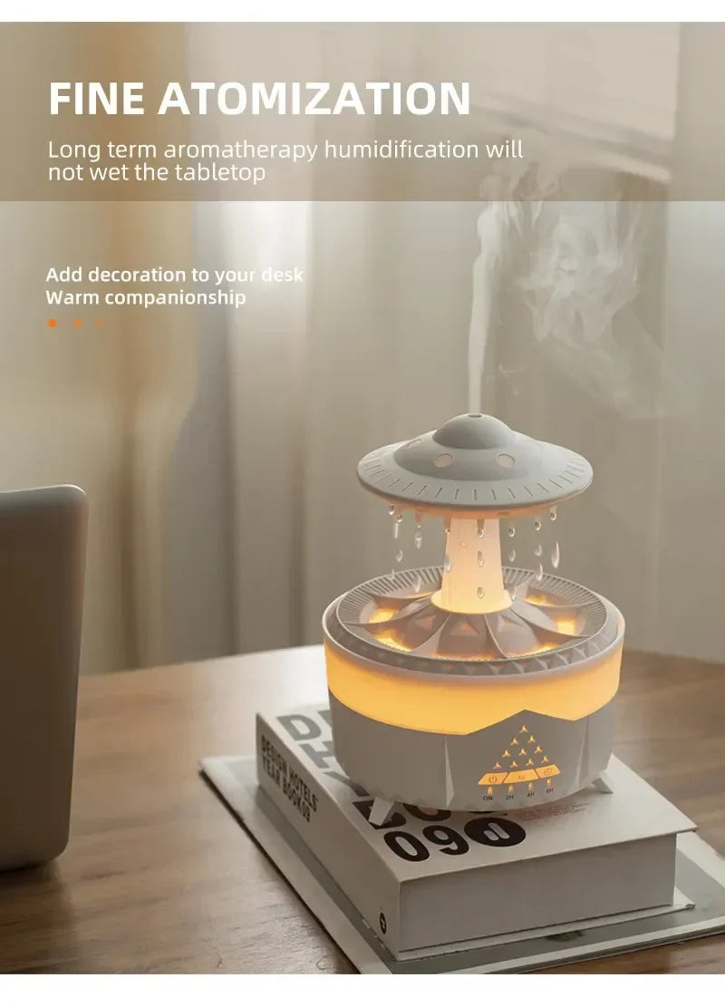 Umidificatore con suono di goccia d'acqua piovana e aromaterapia con diffusore di oli essenziali a luce led a 7 colori