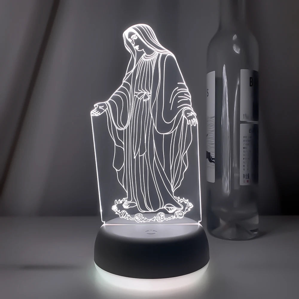 Luce notturna a forma di vergine Maria varie fantasie 3D, 16 colori cambiabili a piacimento.