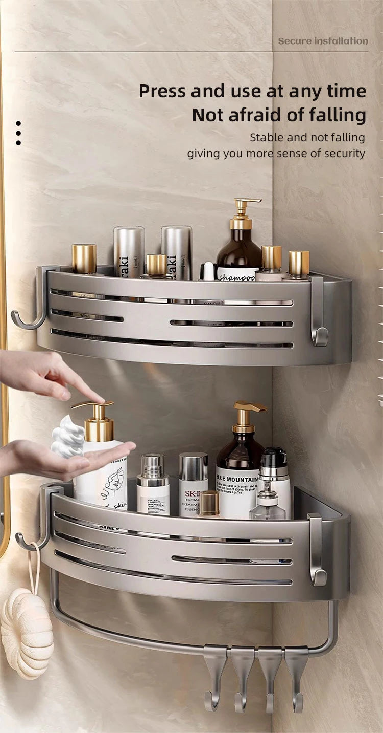 Scaffale organizzatore da bagno, per doccia in lega di alluminio con ganci. Porta shampoo, bagno/doccia schiuma, multi-oggetti, senza bisogno di fare fori.