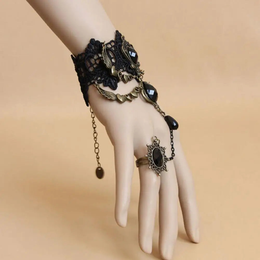 Braccialetto ad anello con collana a scelta. In pizzo nero e metallo, da donna.