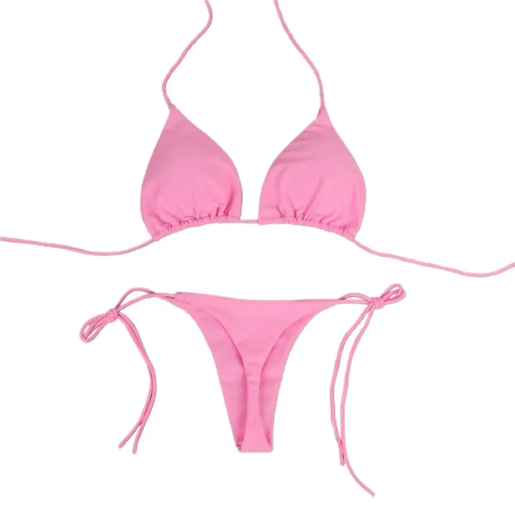 Costume Da Bagno “Perizoma” da Donna. Set 2 Pezzi Tinta Unita con Cinturino Regolabile.