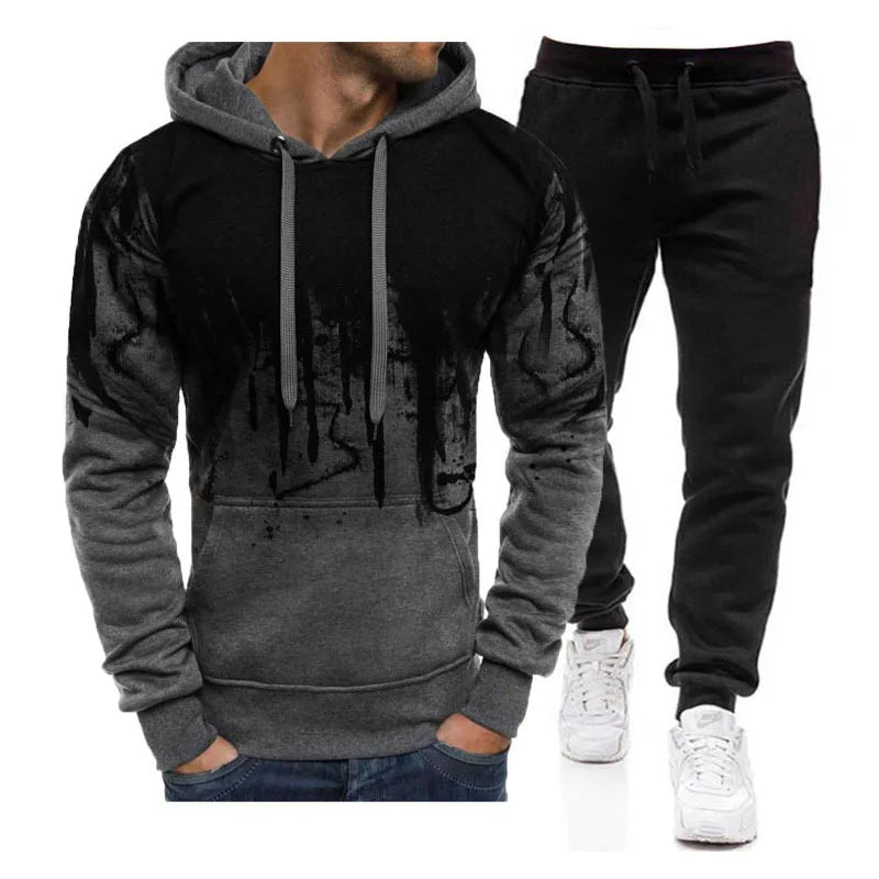 Tuta sportiva autunno/inverno, completo maglia con cappuccio e pantaloni, colori a scelta.