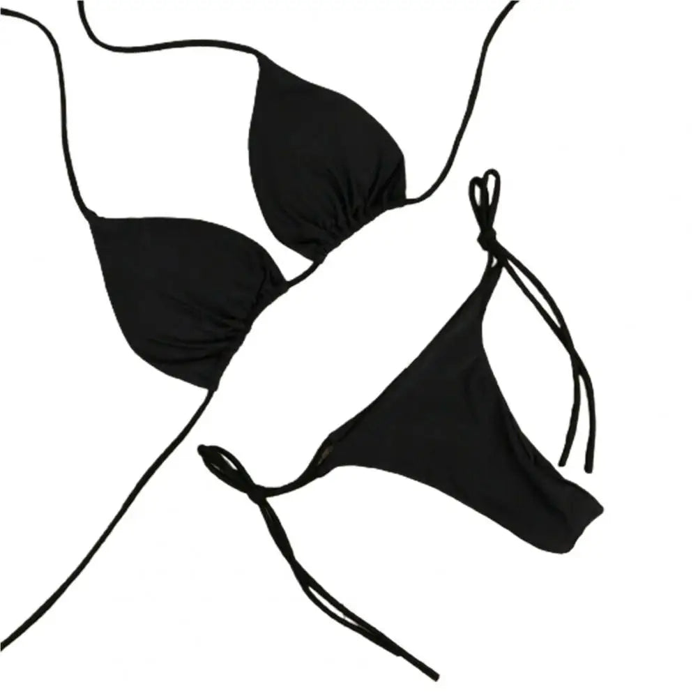 Costume Da Bagno “Perizoma” da Donna. Set 2 Pezzi Tinta Unita con Cinturino Regolabile.
