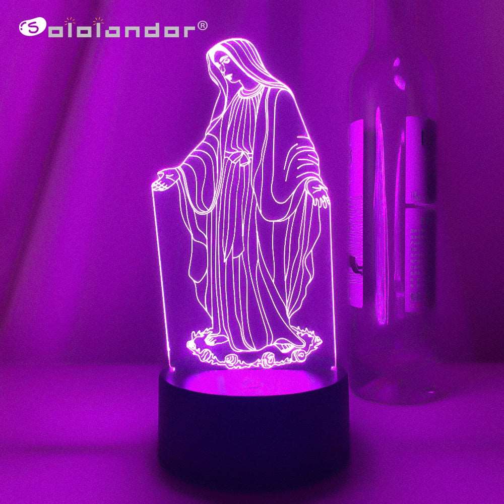Luce notturna a forma di vergine Maria varie fantasie 3D, 16 colori cambiabili a piacimento.