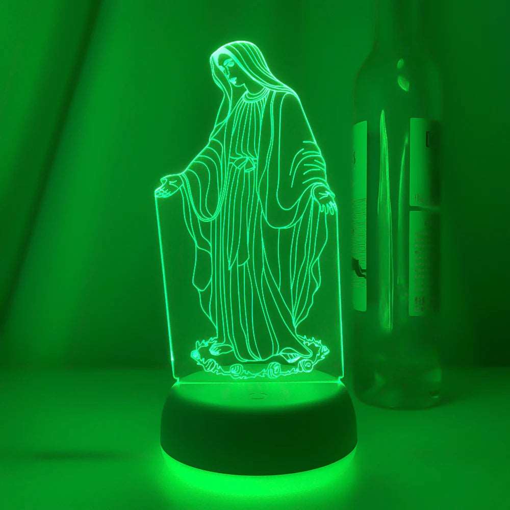Luce notturna a forma di vergine Maria varie fantasie 3D, 16 colori cambiabili a piacimento.