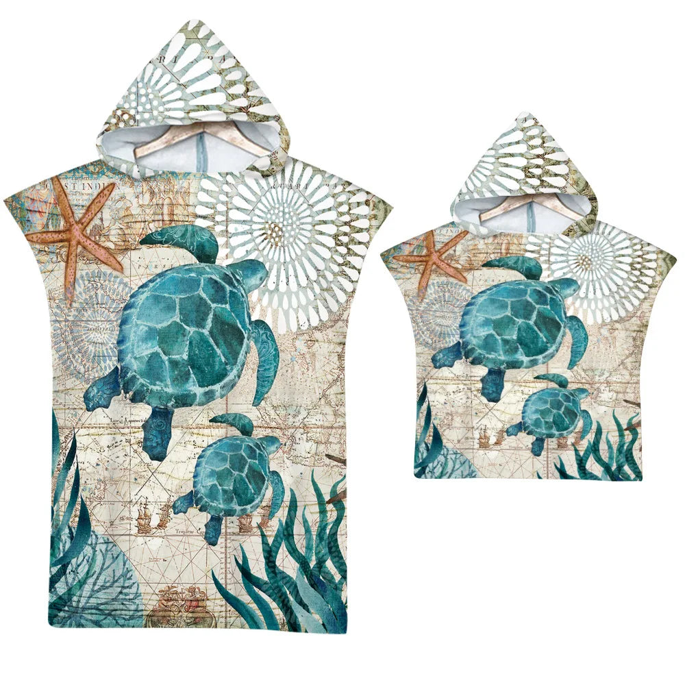 Asciugamano poncho per adulti e bambini con cappuccio. Per sauna, spa, spiaggia, piscina.