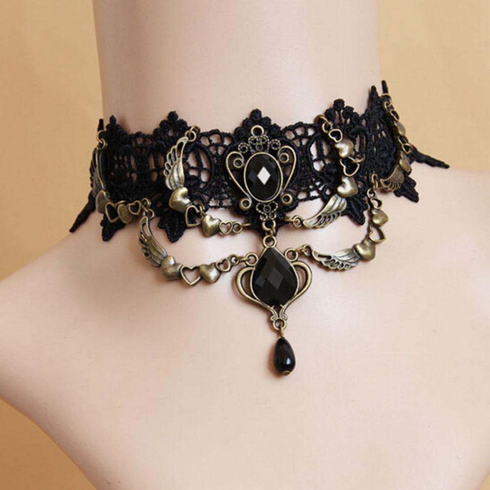 Braccialetto ad anello con collana a scelta. In pizzo nero e metallo, da donna.