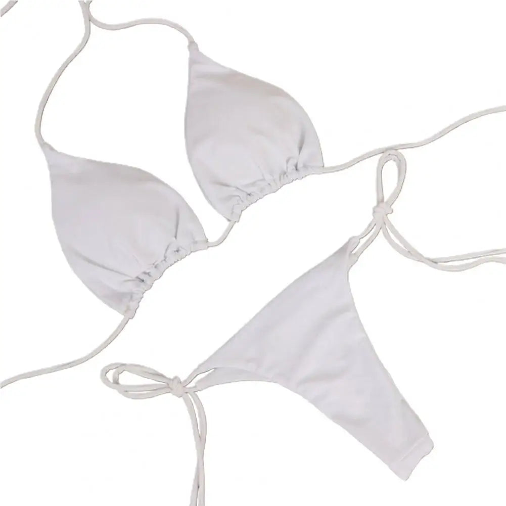 Costume Da Bagno “Perizoma” da Donna. Set 2 Pezzi Tinta Unita con Cinturino Regolabile.