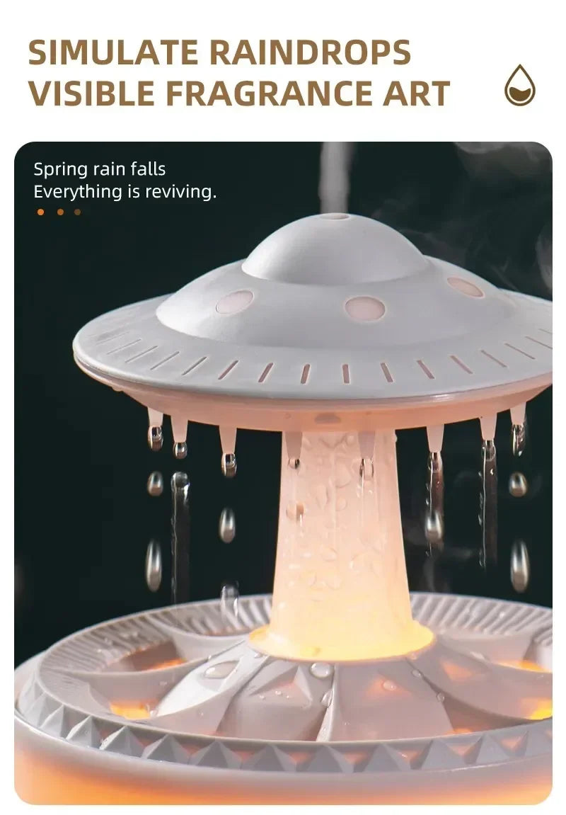 Umidificatore con suono di goccia d'acqua piovana e aromaterapia con diffusore di oli essenziali a luce led a 7 colori