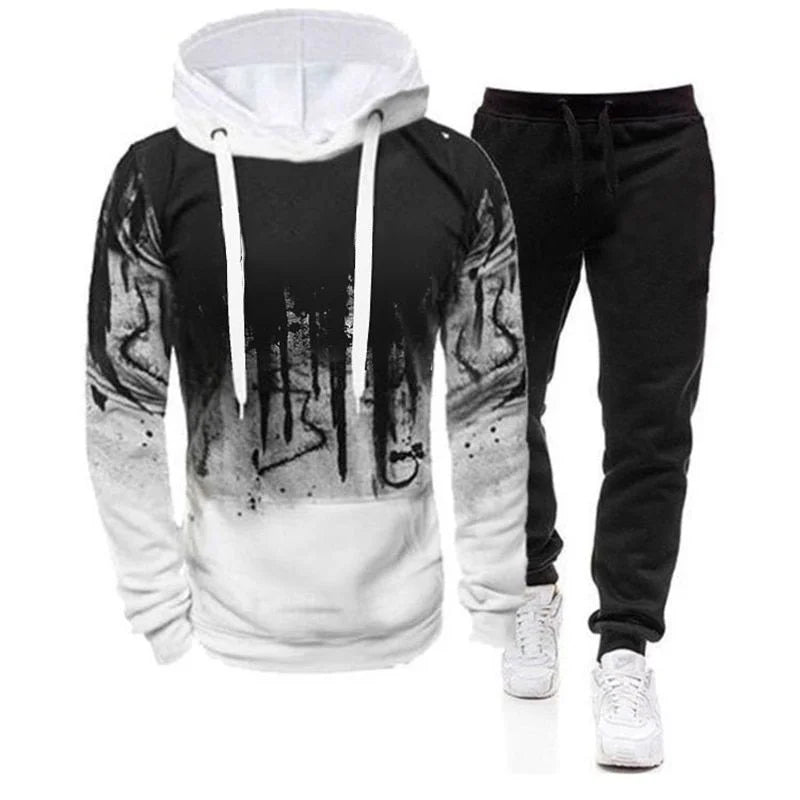 Tuta sportiva autunno/inverno, completo maglia con cappuccio e pantaloni, colori a scelta.