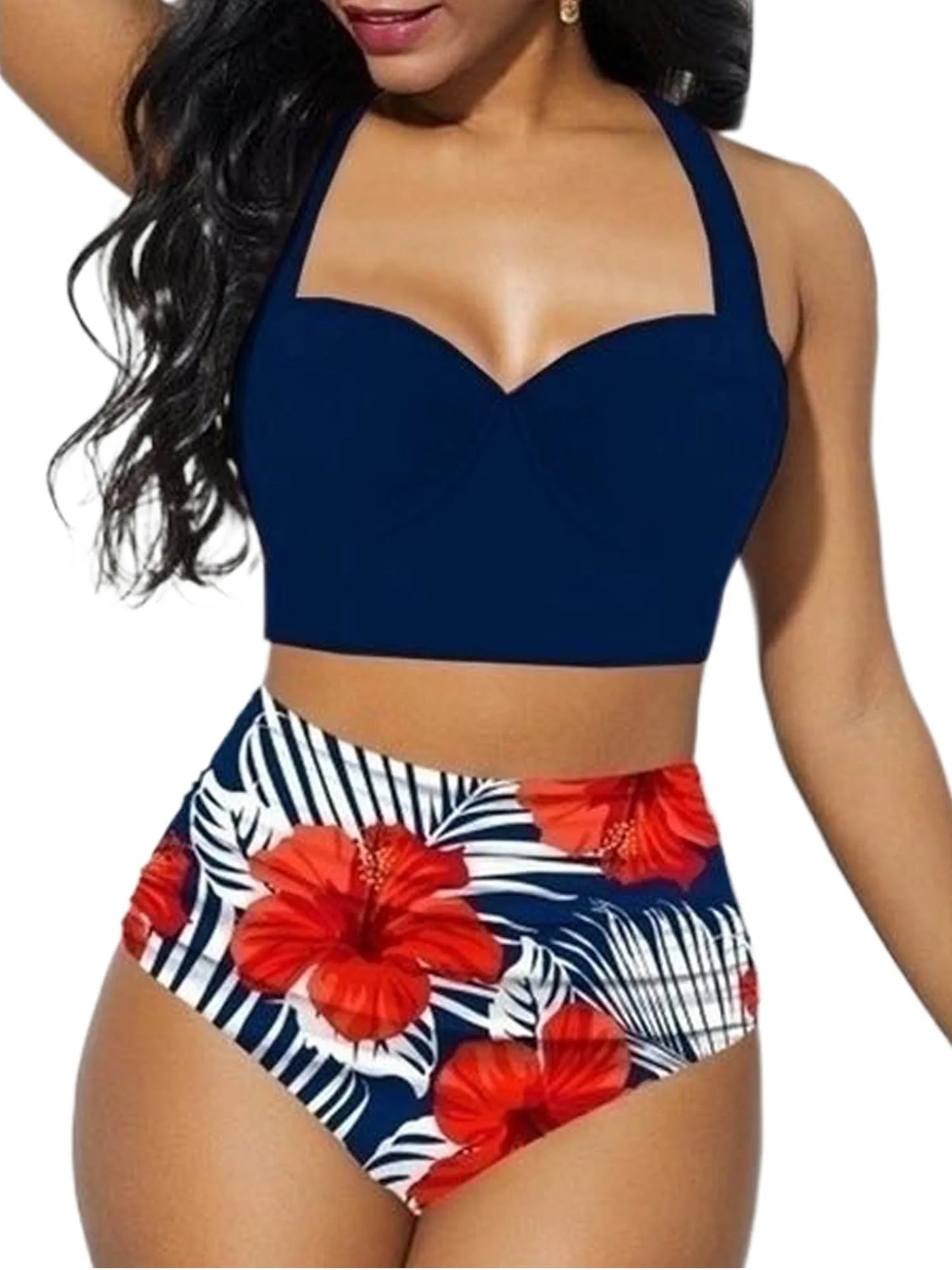 Costume bichini, set 2 pezzi a fascia larga, da donna. Push-up con stampa floreale: eleganza, dinamismo, comfort.