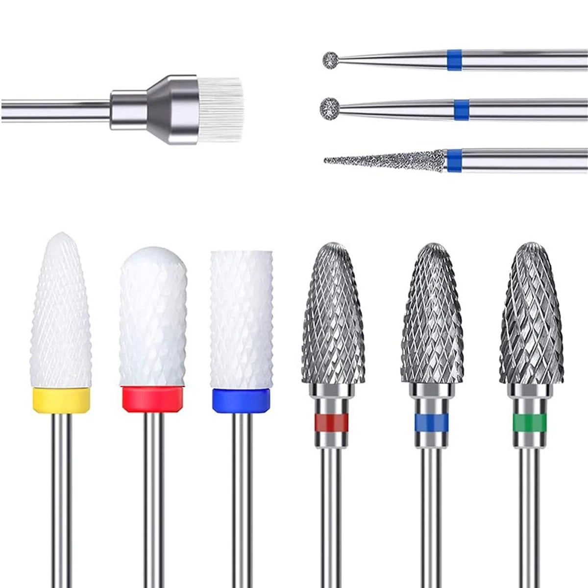 Punte per unghie "nail art". Set 10 punte in ceramica e acciaio al tungsteno per trapano.