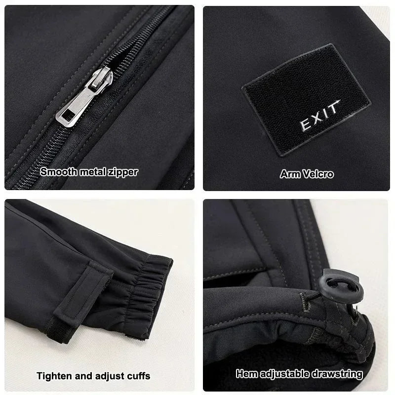 Tuta sportiva con imbottitura ispessita, impermeabile per inverno, completo due pezzi: pantaloni e maglia con cappuccio. Tre colori a scelta, taglia dalla XS alla 4XL.