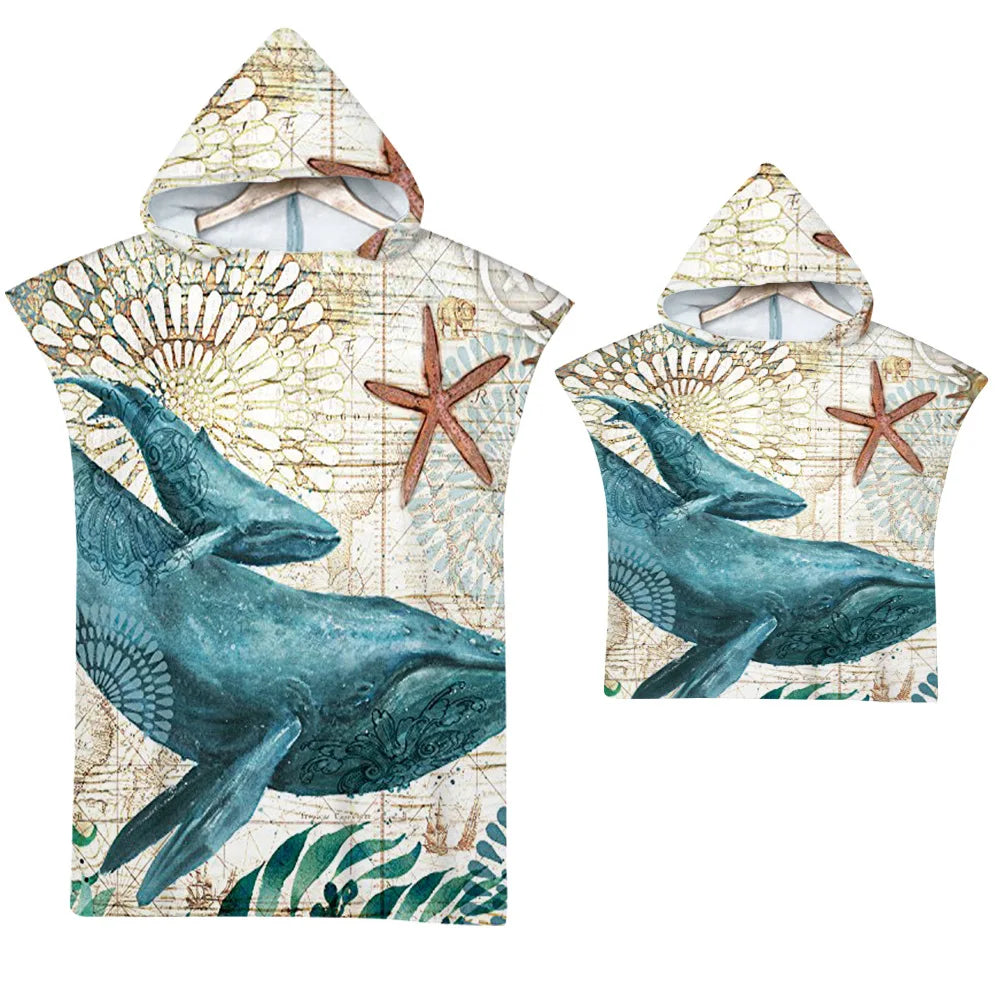 Asciugamano poncho per adulti e bambini con cappuccio. Per sauna, spa, spiaggia, piscina.
