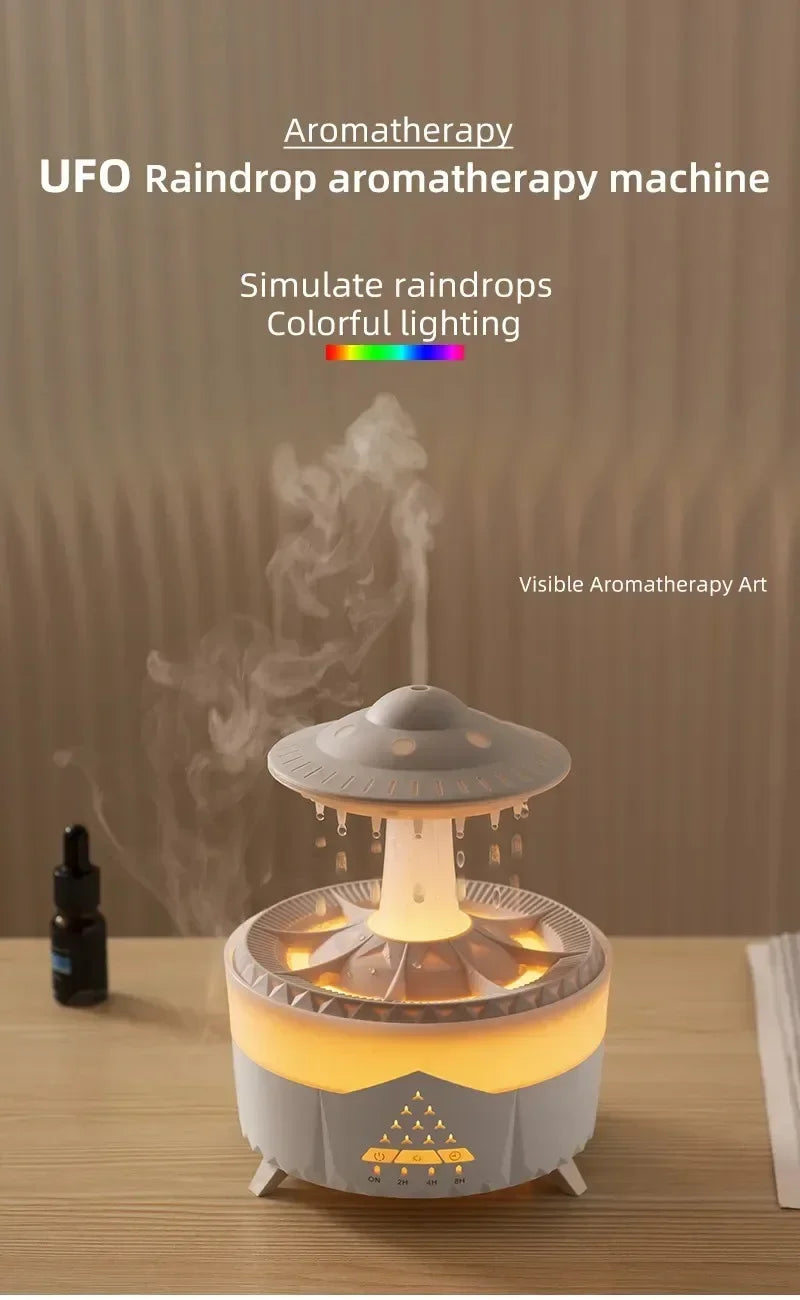 Umidificatore con suono di goccia d'acqua piovana e aromaterapia con diffusore di oli essenziali a luce led a 7 colori