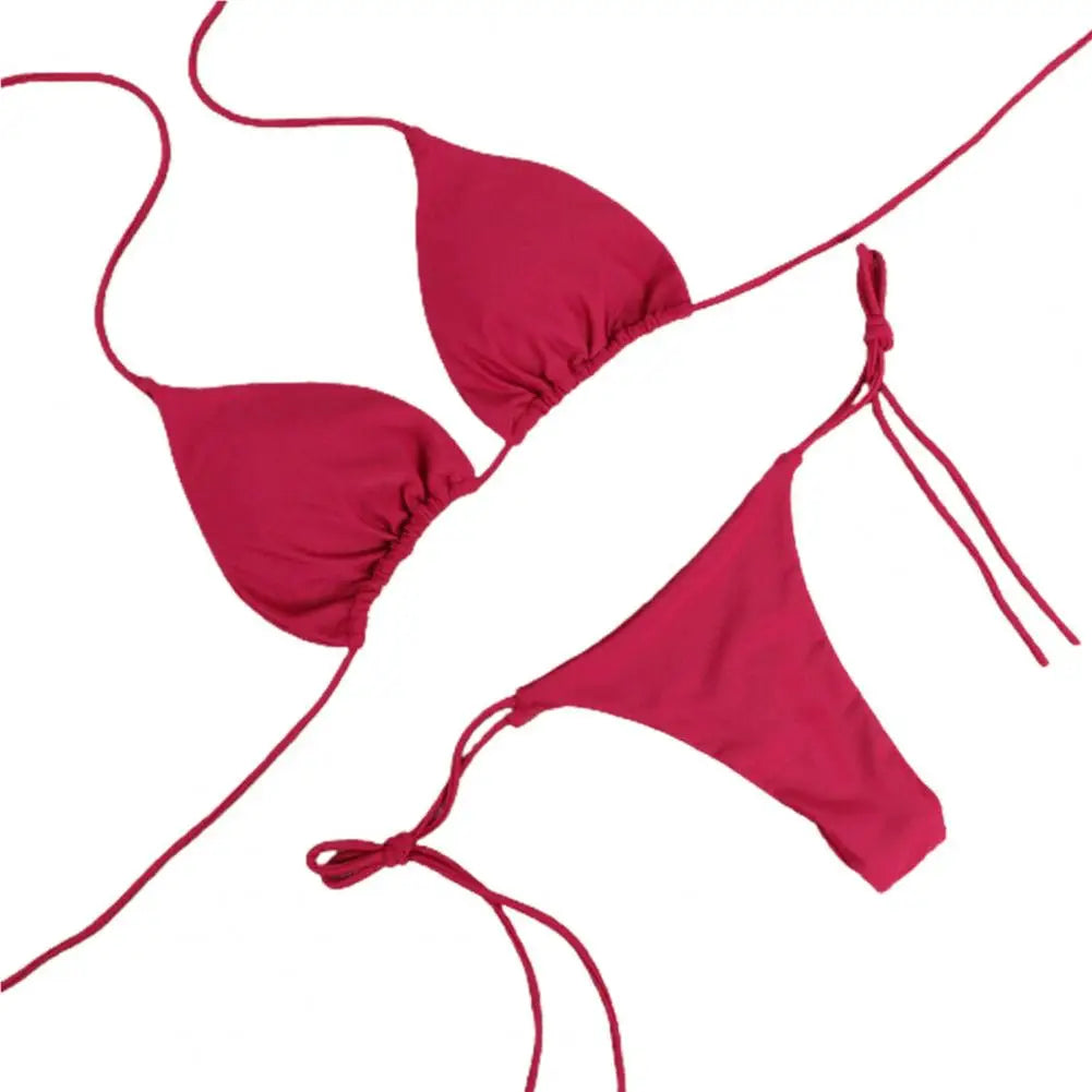 Costume Da Bagno “Perizoma” da Donna. Set 2 Pezzi Tinta Unita con Cinturino Regolabile.