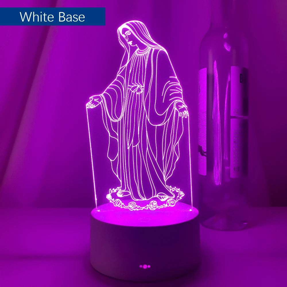 Luce notturna a forma di vergine Maria varie fantasie 3D, 16 colori cambiabili a piacimento.
