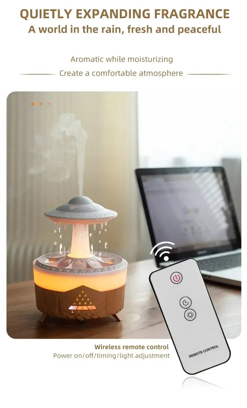Umidificatore con suono di goccia d'acqua piovana e aromaterapia con diffusore di oli essenziali a luce led a 7 colori