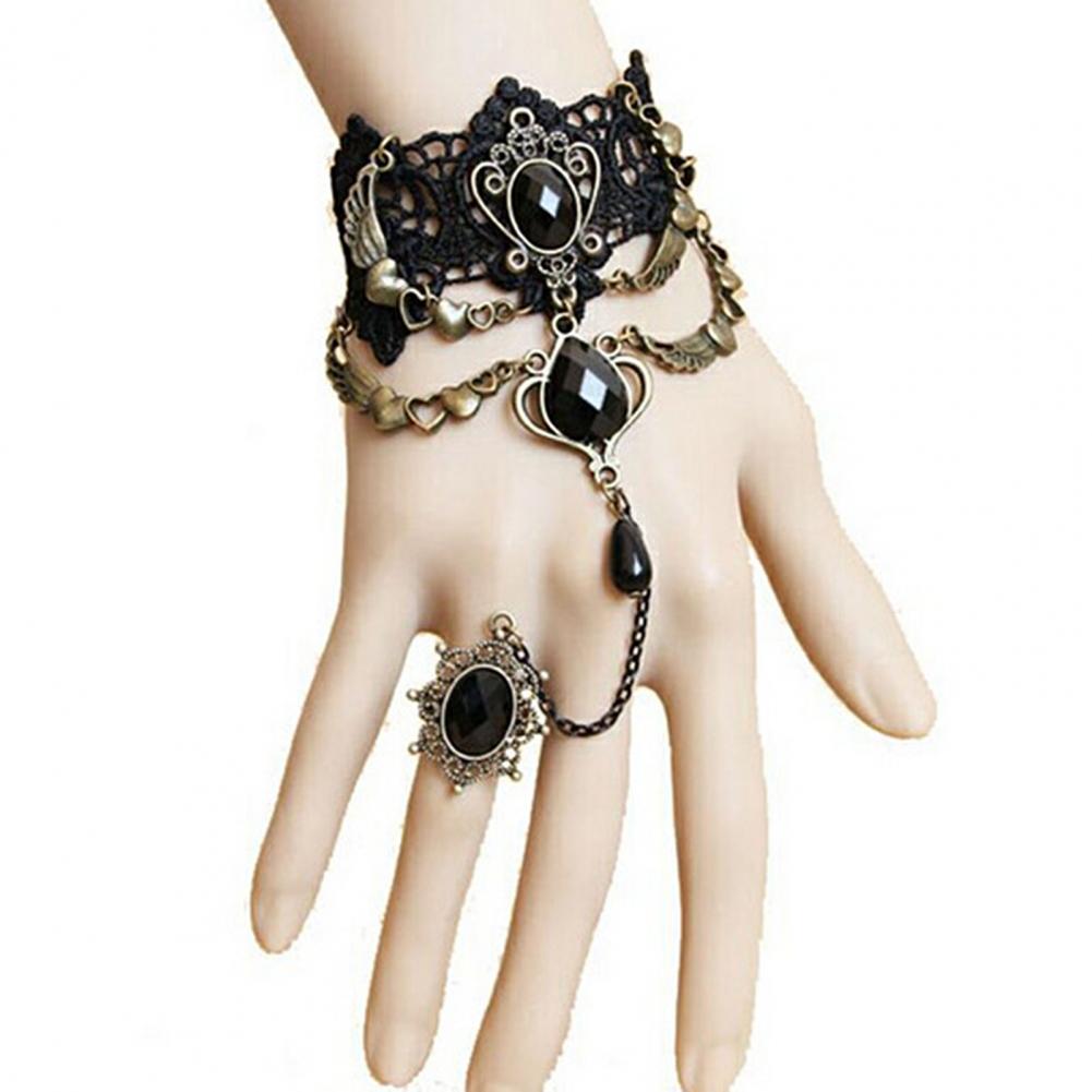 Braccialetto ad anello con collana a scelta. In pizzo nero e metallo, da donna.