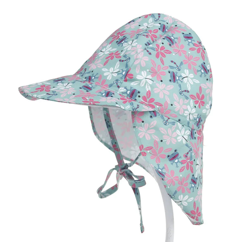 Cappello primavera/estate unisex per bambini con grande tesa e telo posteriore. Protezione a 360° in poliestere traspirante.