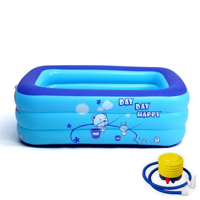 Piscina gonfiabile quadrata in Pvc per bambini. In 4 dimensioni, con pompa di gonfiaggio compresa nella confezione.
