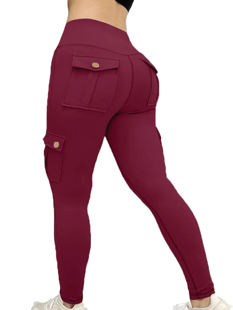 Pantaloni leggins elasticizzati, sportivi/casual da donna, con tasche. Ampia scelta tra 6 colori e 4 taglie.