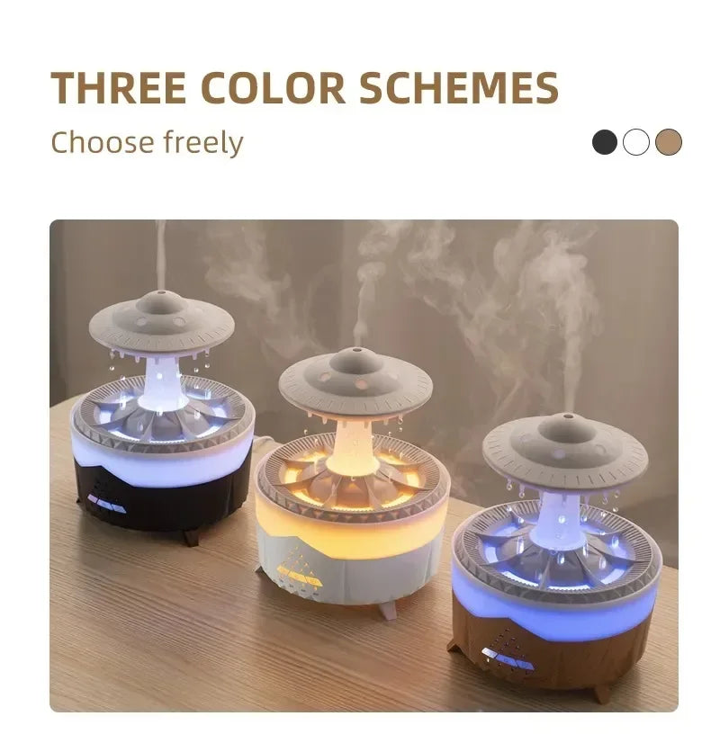 Umidificatore con suono di goccia d'acqua piovana e aromaterapia con diffusore di oli essenziali a luce led a 7 colori