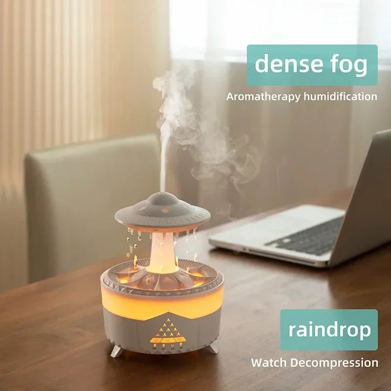 Umidificatore con suono di goccia d'acqua piovana e aromaterapia con diffusore di oli essenziali a luce led a 7 colori