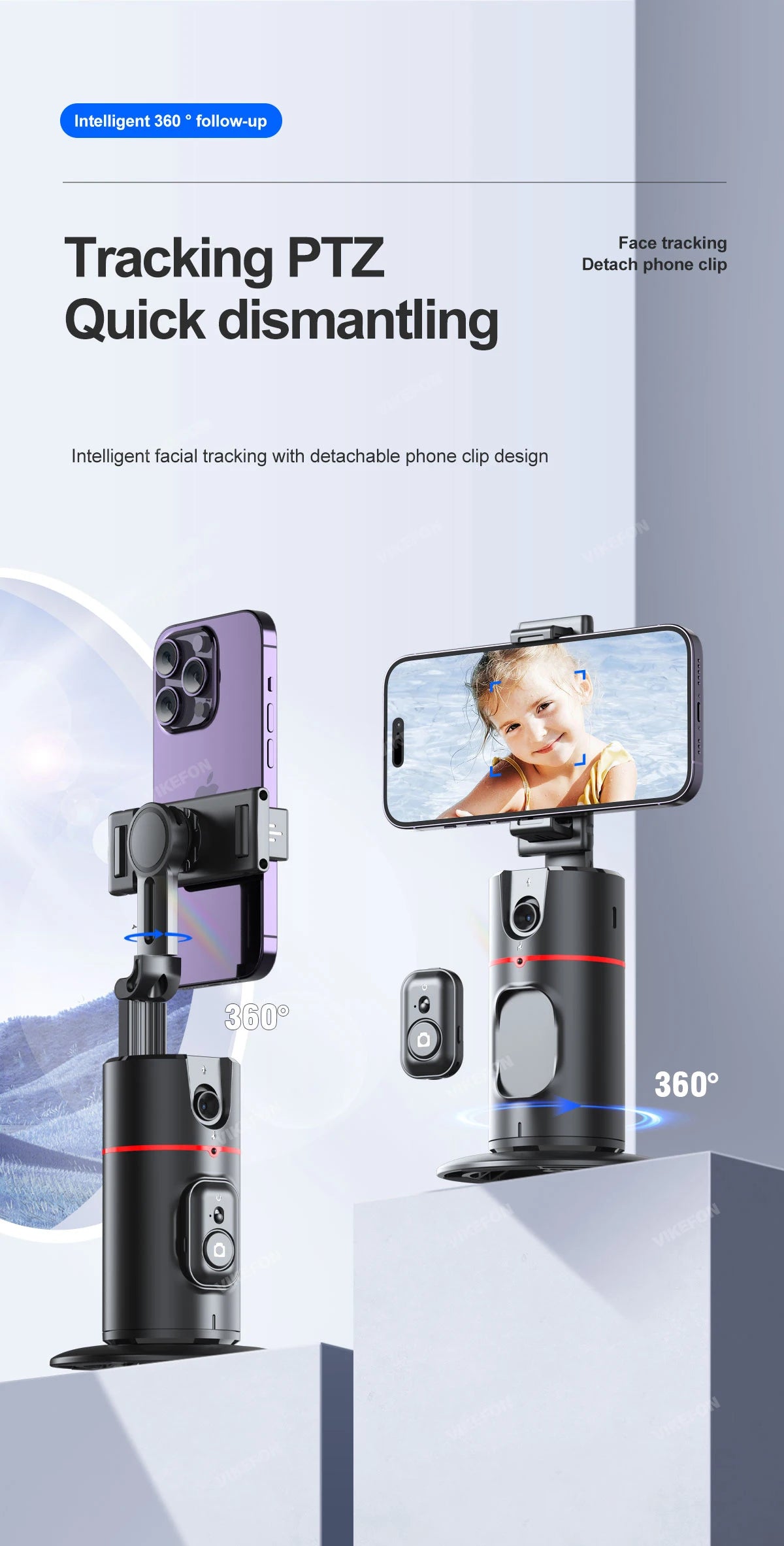 Nuovo stabilizzatore cardanico integrato con rotazione a 360 gradi, con telecomando per fotografia con movimento, rilevamento del viso.