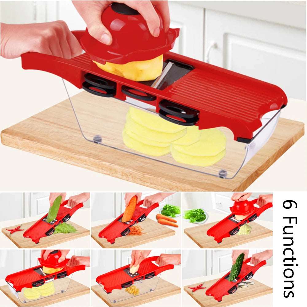 Affettatrice multifunzione. Set di utensili da cucina per ortaggi, taglierina per frutta e verdura. 6 lame.