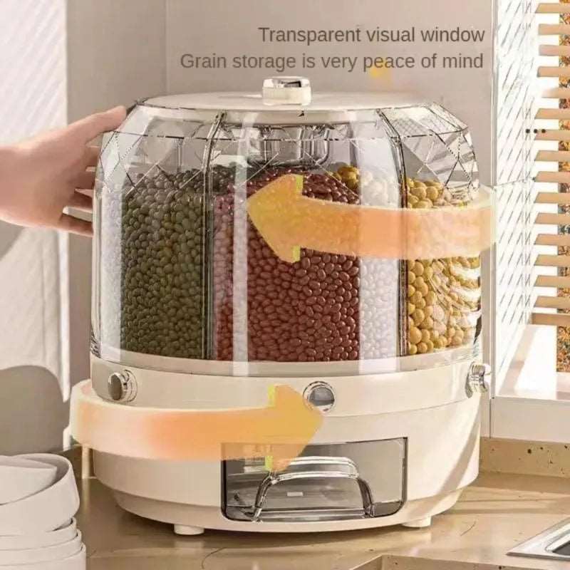 Dispenser rotante a 360 gradi per cibi secchi sigillati. Contenitore per alimenti da cucina a prova di umidità.