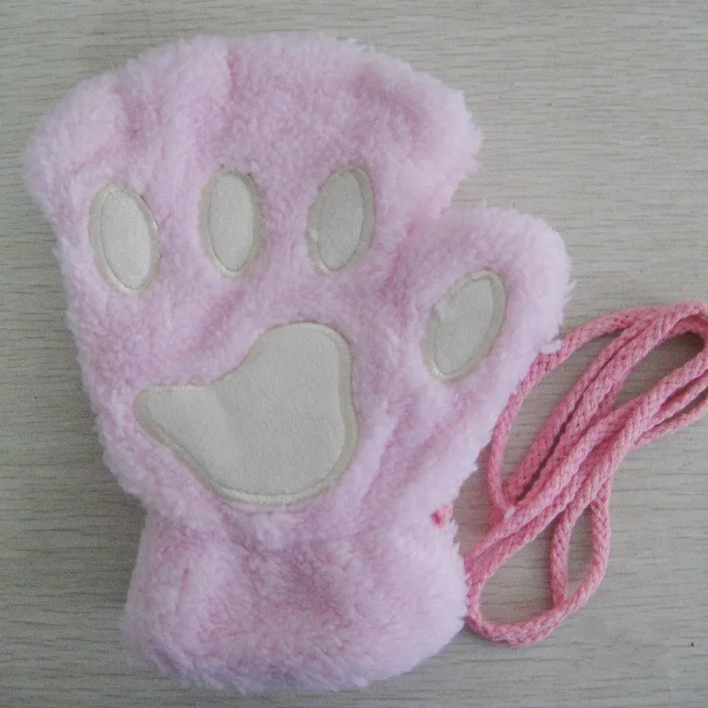 Guanti da donna in peluche senza dita a forma di zampa di gatto. Morbidi, caldi, simpatici e carini.