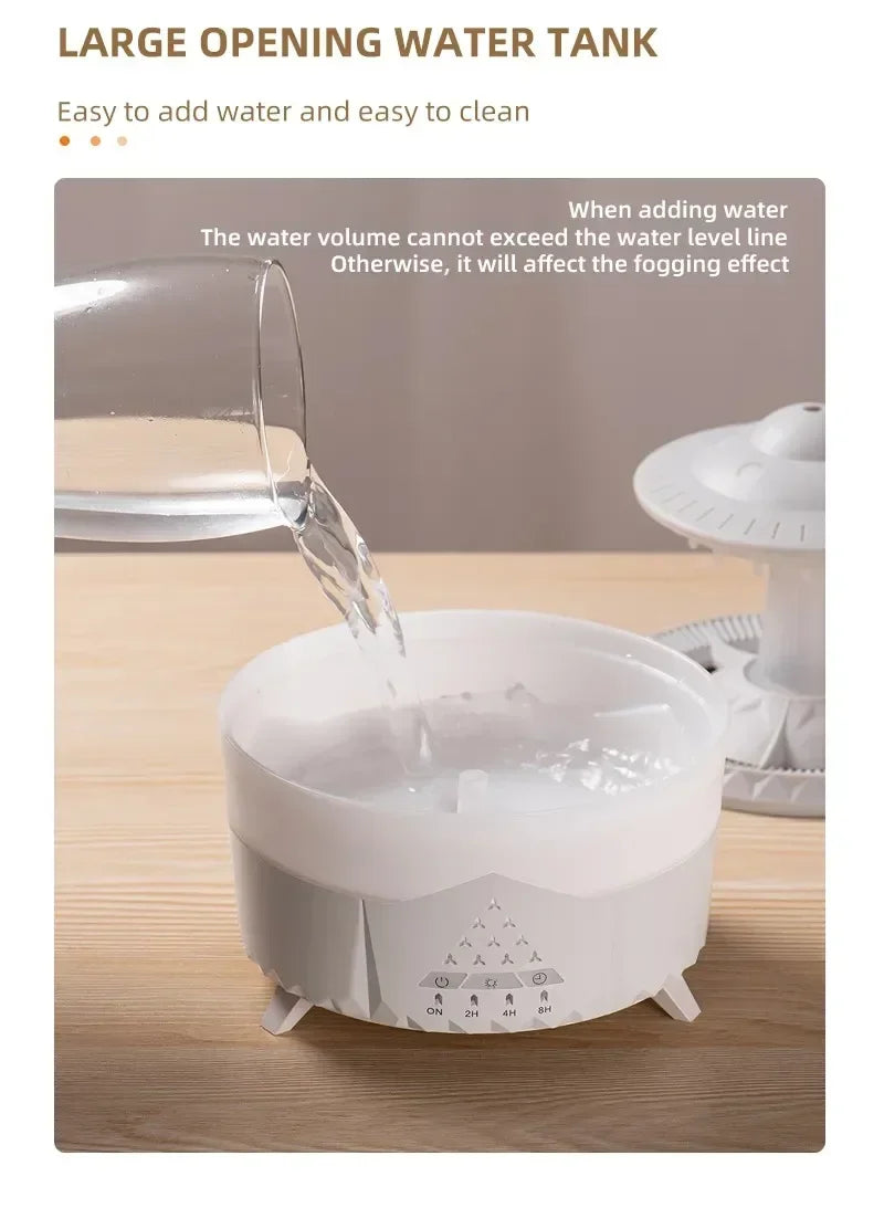Umidificatore con suono di goccia d'acqua piovana e aromaterapia con diffusore di oli essenziali a luce led a 7 colori