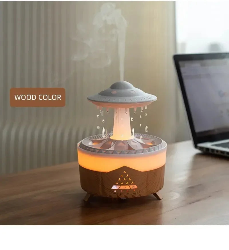 Umidificatore con suono di goccia d'acqua piovana e aromaterapia con diffusore di oli essenziali a luce led a 7 colori