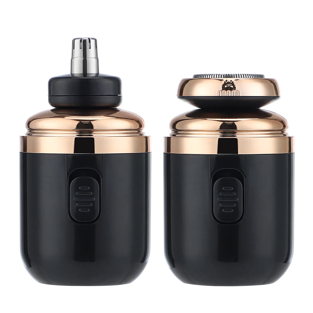 Mini-Rasoio Elettrico Rotante – Ricaricabile via USB | Lama Autoaffilante a Doppio Anello con Tagliapeli per Naso e Accessori.