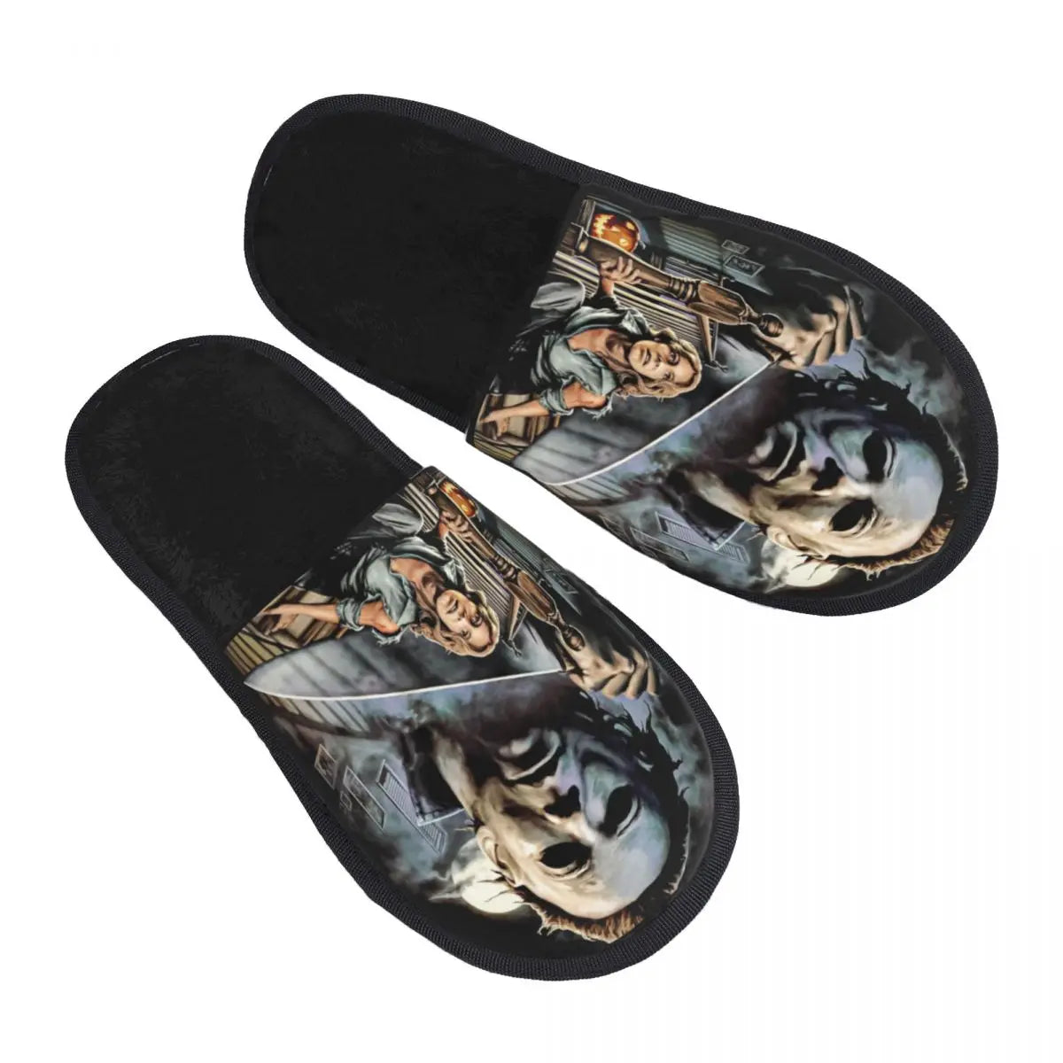 Ciabatta donna/uomo invernale. Con stampa 3d horror, Halloween. Morbide, calde, antiscivolo, in memory foam.