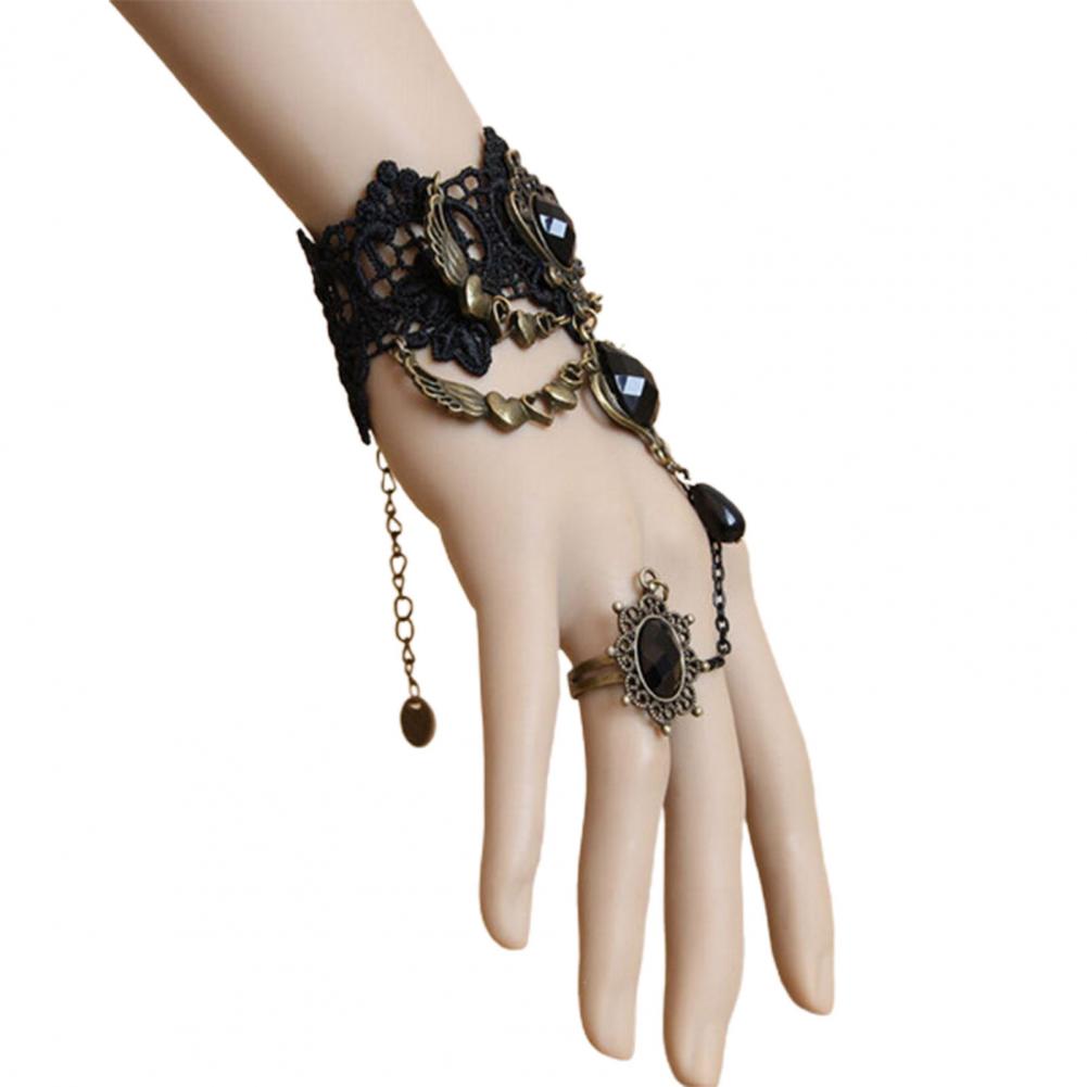 Braccialetto ad anello con collana a scelta. In pizzo nero e metallo, da donna.