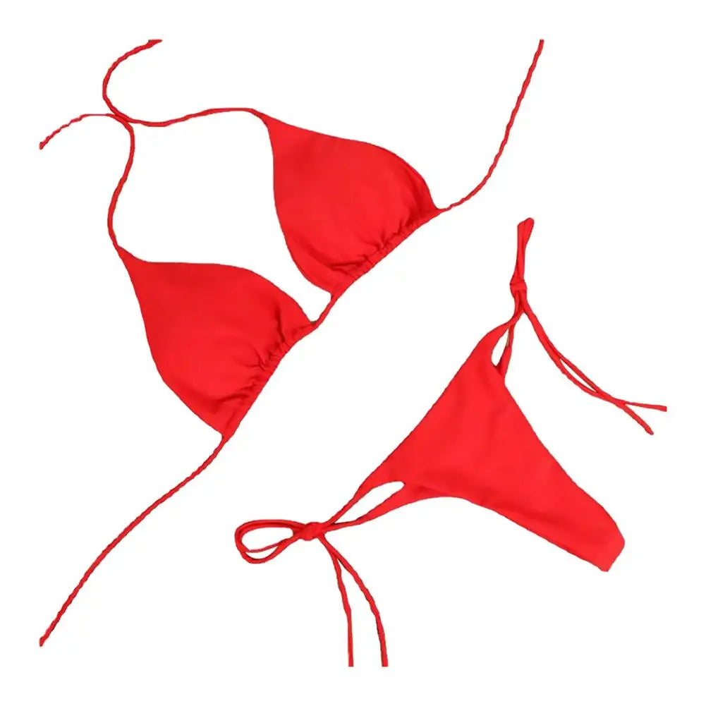 Costume Da Bagno “Perizoma” da Donna. Set 2 Pezzi Tinta Unita con Cinturino Regolabile.